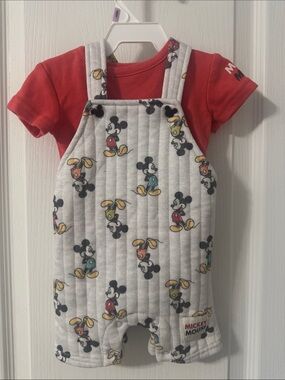 Disney Baby 0-3M Mickey Mouse Quilted Overall Romper & Shirt Set